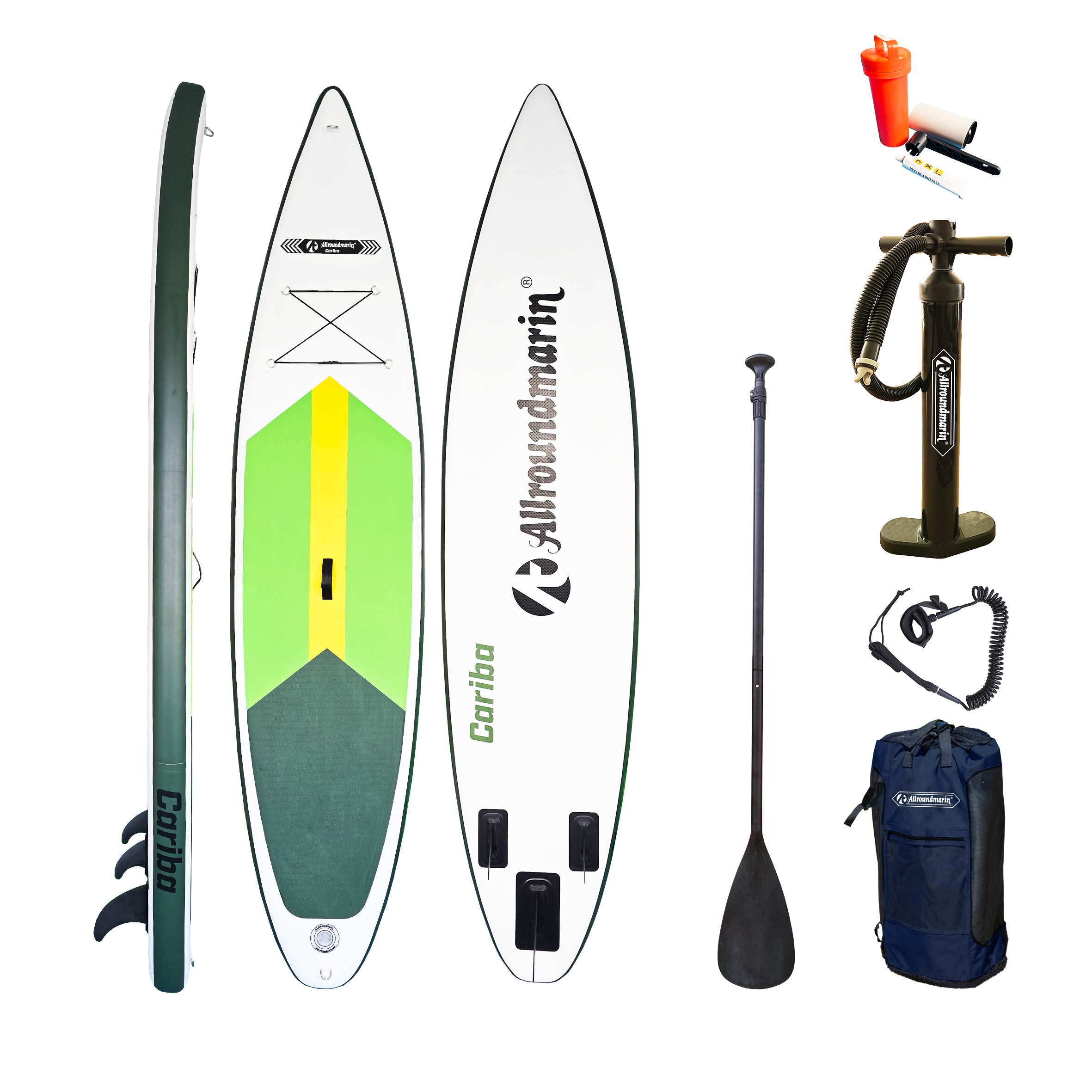 Allroundmarin SUP Stand up Paddle Board CARIBA 350 weiß grün SET